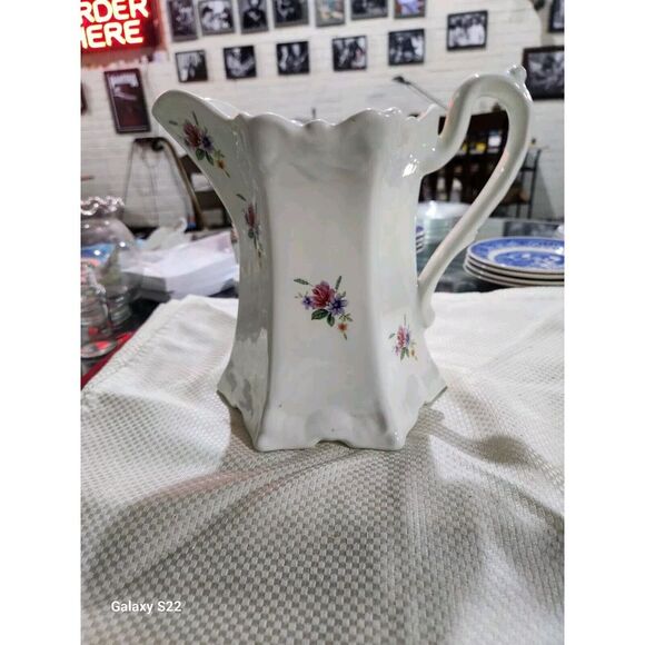 Vintage ceramic creamy white pitcher with Handpainted floral bouquets . size is - Picture 3 of 7